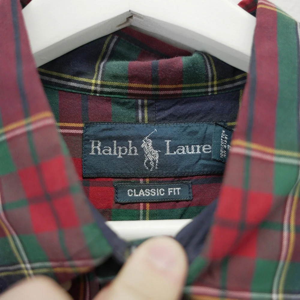 Polo Ralph Lauren Mens Classic Fit Plaid Button Down Shirt‎ Large Navy Green Red